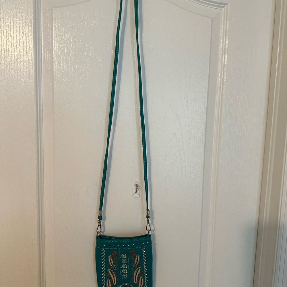 Teal Embroidered Crossbody Bag
